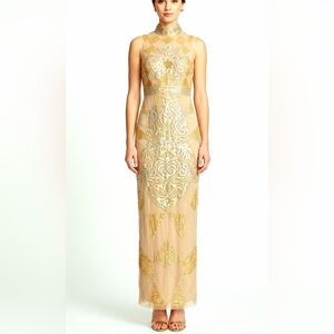 NEW Sue Wong Gold Art Deco Beaded Column Gown Size 4